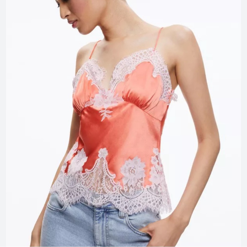 Alice + Olivia Malissa Lace Trimmed Silk Slip Top